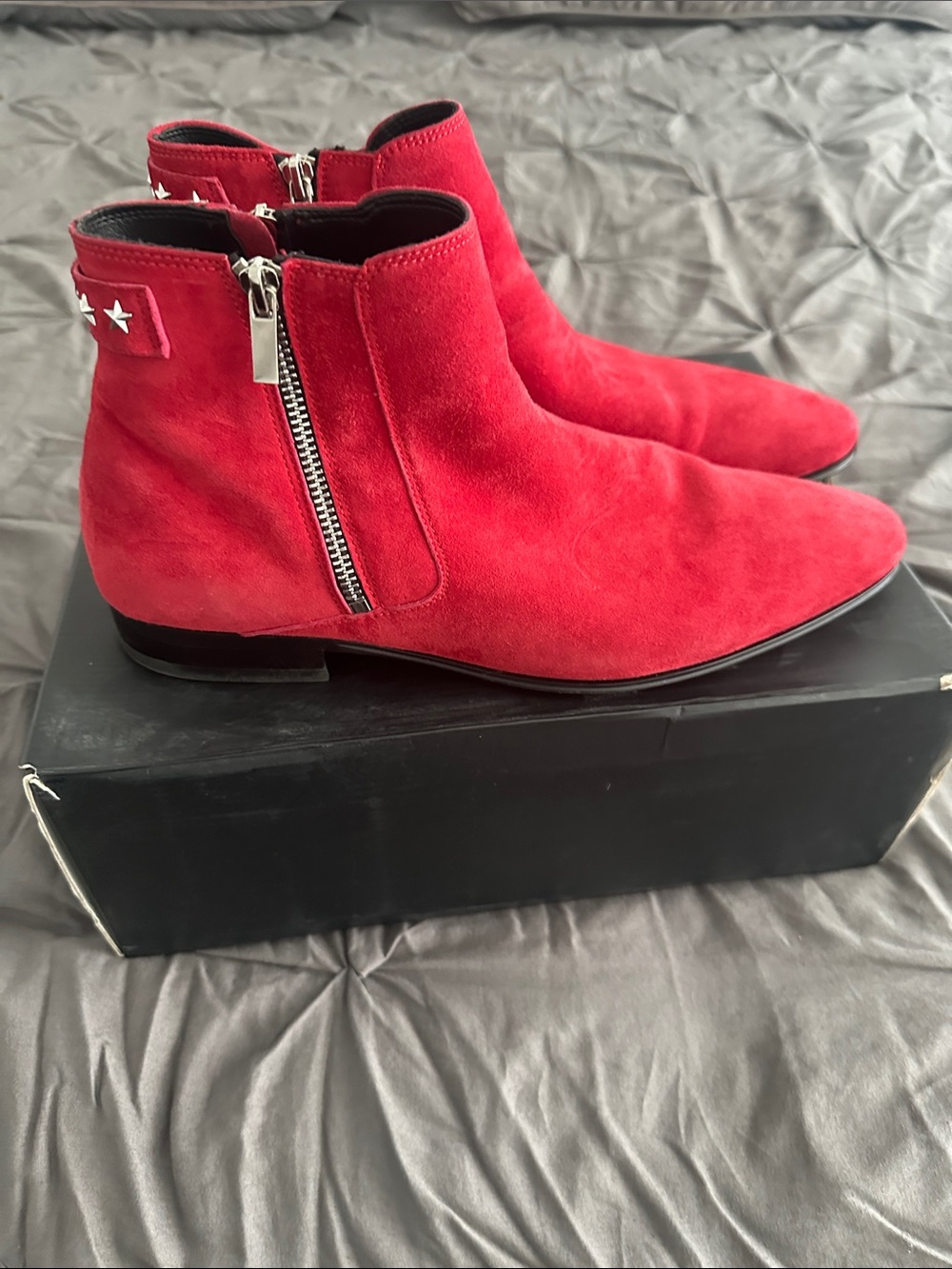 Aldo Red Suede Ankle Boots with Star Studs